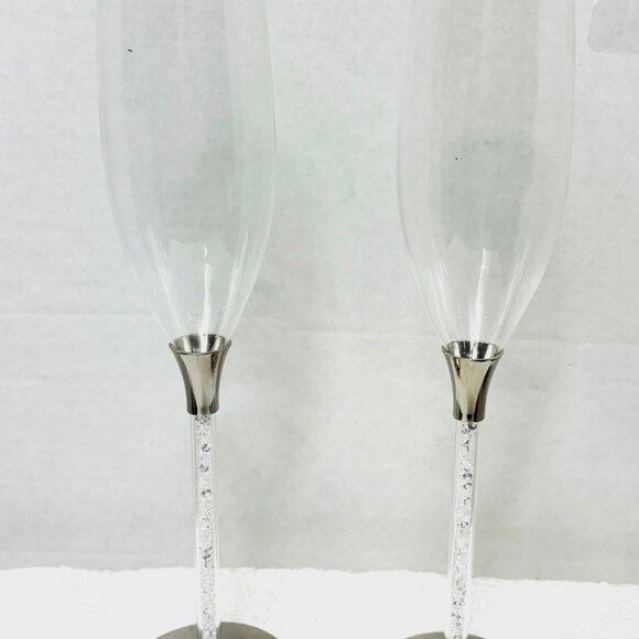 Champagne Toasting Flutes Wine Glass HBH Stemwear Glittering Beads - Set of 2 - Picture 7 of 14